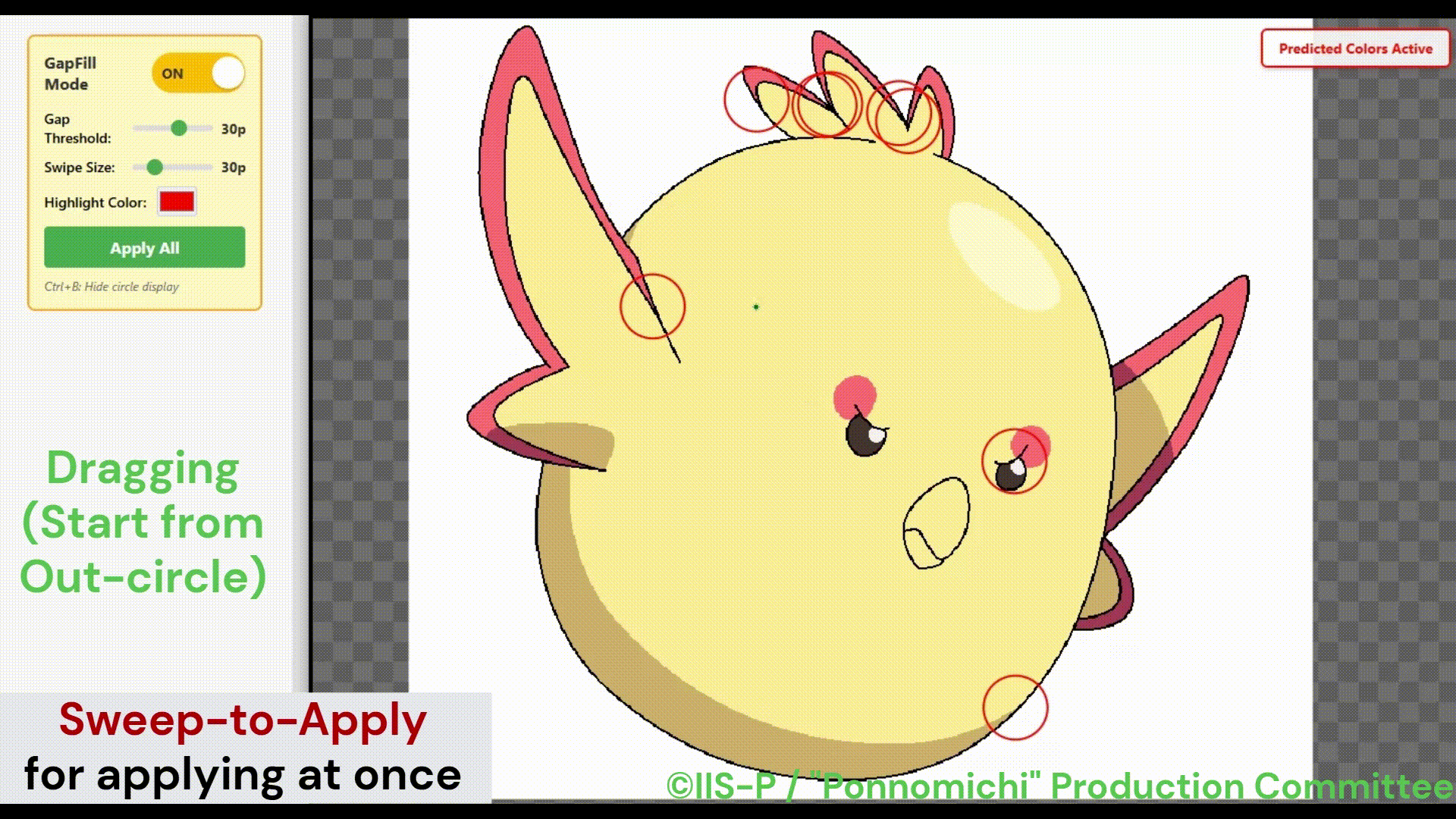 Out-Circle Sweep-to-Apply and Apply-All Button